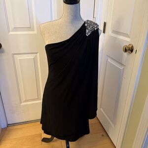 SEXY COMFORT js boutique dress Black One Shoulder Beaded Size 8 Spandex Blend
